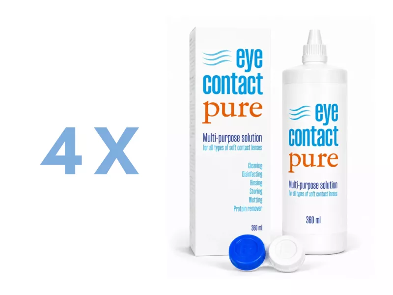 EyeContact PURE (4x360 ml), kontaktlencse folyadék lencsetartó tokkal